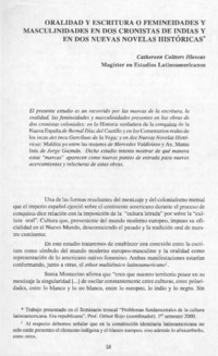 Oralidad y escritura o femineidades y masculinidades en dos cronistas de indias y en dos nuevas novelas históricas
