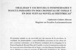 Oralidad y escritura o femineidades y masculinidades en dos cronistas de indias y en dos nuevas novelas históricas