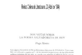Dos notas sobre la poesía salvadoreña de hoy