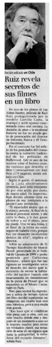 Ruíz revela secretos de sus filmes en un libro