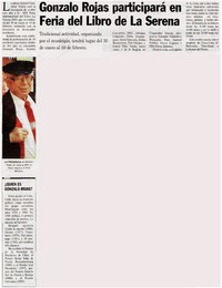 Gonzalo Rojas participará en Feria del Libro de la Serena