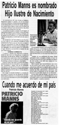 Patricio Manns es nombrado Hijo Ilustre de Nacimiento