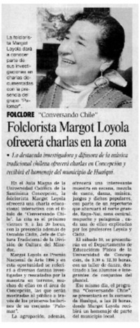 Folclorista Margot Loyola ofrecerá charlas en la zona.