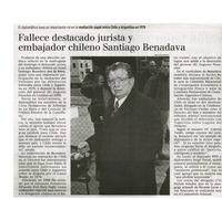 Fallece destacado jurista y embajador chileno Santiago Benadava.