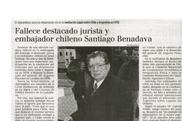 Fallece destacado jurista y embajador chileno Santiago Benadava.