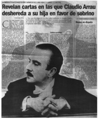 Revelan cartas en las que Claudio Arrau deshereda a su hija en favor de sobrino