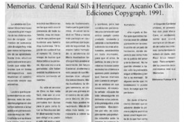 Memorias. Cardenal Raúl Silva Henríquez. Ascanio Cavllo.