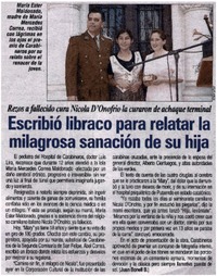 Escribió libraco para relatar la milagrosa sanación de su hija