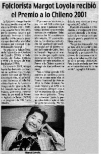 Folclorista Margot Loyola recibió el Premio a lo Chileno 2001