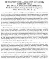 El surgimiento de la educación secundaria pública en Chile 1843-1876 (el plan de estudios humanista)