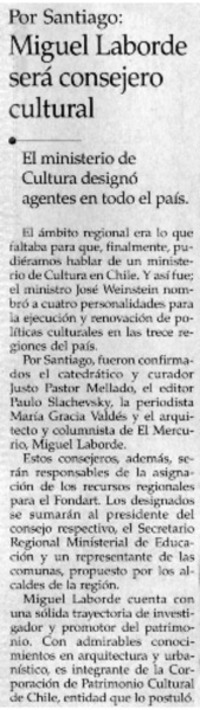 Miguel Laborde será consejero cultural.