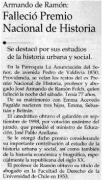 Falleció Premio Nacional de Historia.