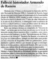 Falleció historiador Armando de Ramón.