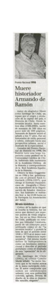 Muere historiador Armando de Ramón.