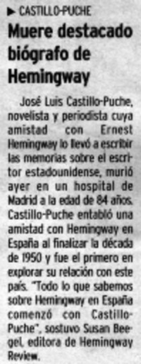Muere destacado biógrafo de Hemingway.