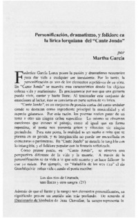 Personificación, dramatismo, y folklore en la lírica lorquiana del "Cante Jodo"