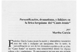 Personificación, dramatismo, y folklore en la lírica lorquiana del "Cante Jodo"