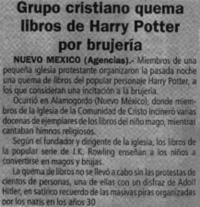 Grupo cristiano quema libros de Harry Potter por brujería.