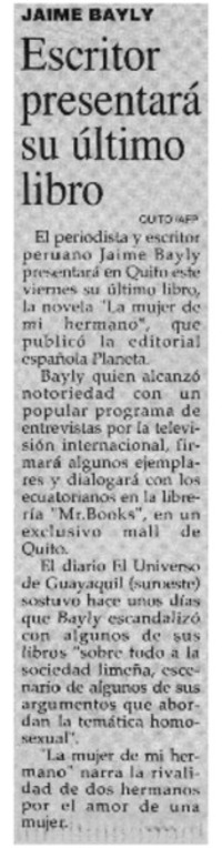 Escritor presentará su último libro