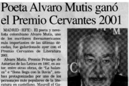 Poeta Alvaro Mutis ganóel Premio Cervantes 2001