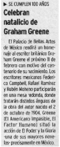 Celebran natalicio de Graham Greene