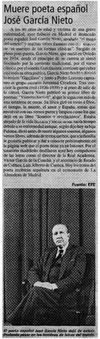 Muere poeta español José García Nieto El "Mago del soneto"
