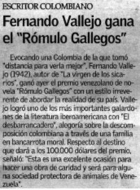 Fernando Vallejo gana el "Rómulo Gallegos".
