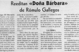 Reeditan "Doña Bárbara"