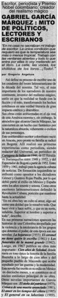 Gabriel García Márquez: mito de políticos, lectores y escribanos