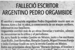 Falleció escritor argentino Pedro Orgambide.