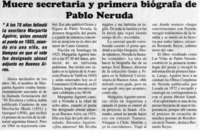 Muere secretaria y primera biógrafia de Pablo Neruda