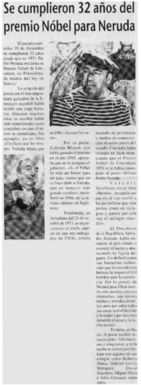 Se cumplieron 32 años del premio Nóbel para Neruda