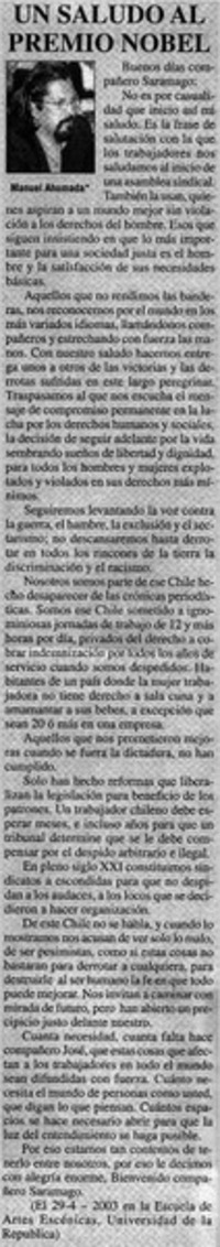 Un saludo al Premio Nobel