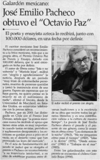 José Emilio Pacheco obtuvó el "Ocatvio Paz".