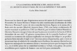 Una comedia burlesca del siglo XVIII, El muerto resucitado, de Lucas Merino y Solares