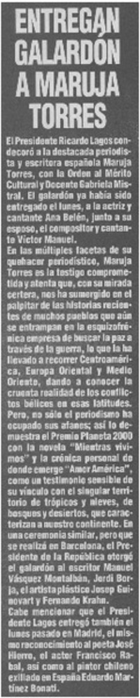 Entregan galardón a Maruja Torres.