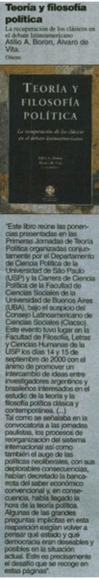 Teoría y filosofía política.