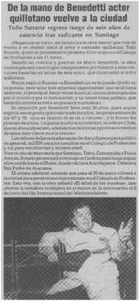 De la mano de Benedetti actor quillotano vuele a la ciudad.