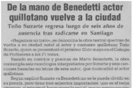 De la mano de Benedetti actor quillotano vuele a la ciudad.