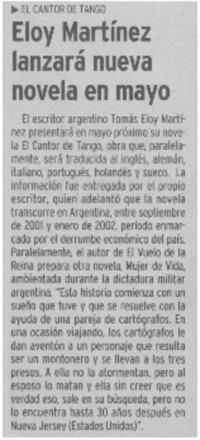 Eloy Martínez lanzará nueva novela en mayo.