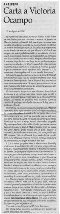 Carta a Victoria Ocampo