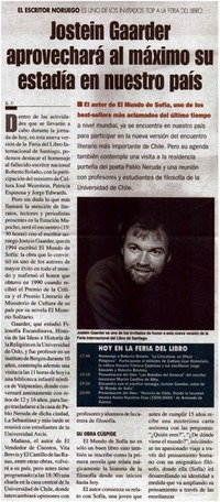 Jostein Gaarder aprovechará al máximo su estadía en nuestro país