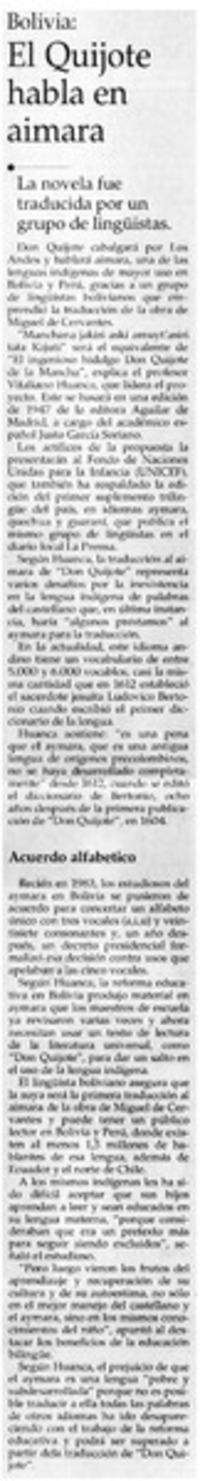 El Quijote habla en aimara.