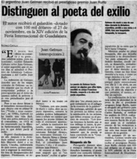 Distinguen al poeta del exilio El argentino Juan Gelman recibió el prestigioso premio Juan Rulfo