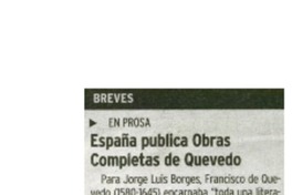 España publica Obras Completas de Quevedo.