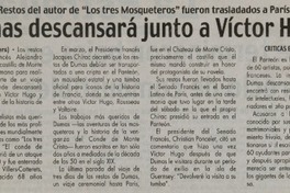 Dumas descansará junto a Víctor Hugo