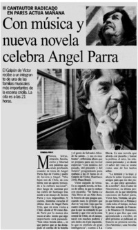 Con música y nueva novela celebra Angel Parra