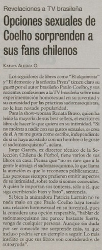 Opciones sexuales de Coelho sorprenden a sus fans chilenos