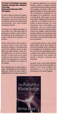 The future of Knowledge : Increasing Prosperitu through Valu e Networks Verna Alle