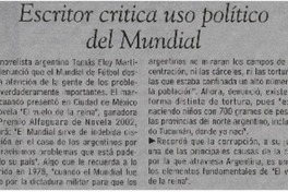 Escritor critica uso político del Mundial